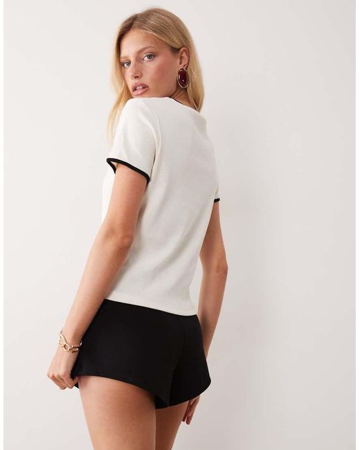 Mango Natural Contrast Trim T-shirt