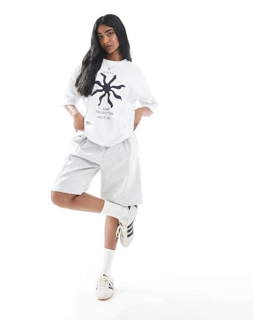 4th & Reckless White Cotton Washed Soleil Motif Oversized T-shirt