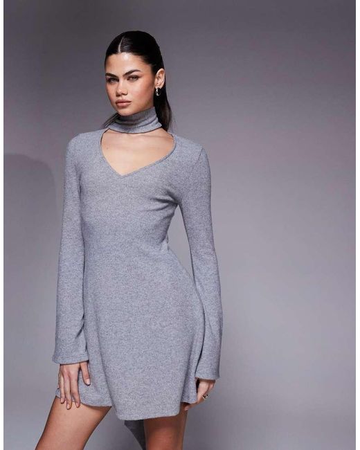 ASOS Purple Flute Sleeve Mini Dress With Scarf Detail
