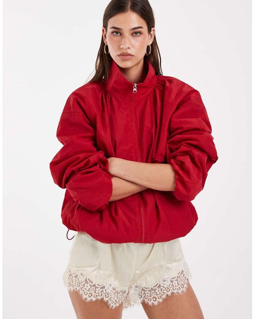 ASOS Red Oversized Bubble Hem Track Jacket