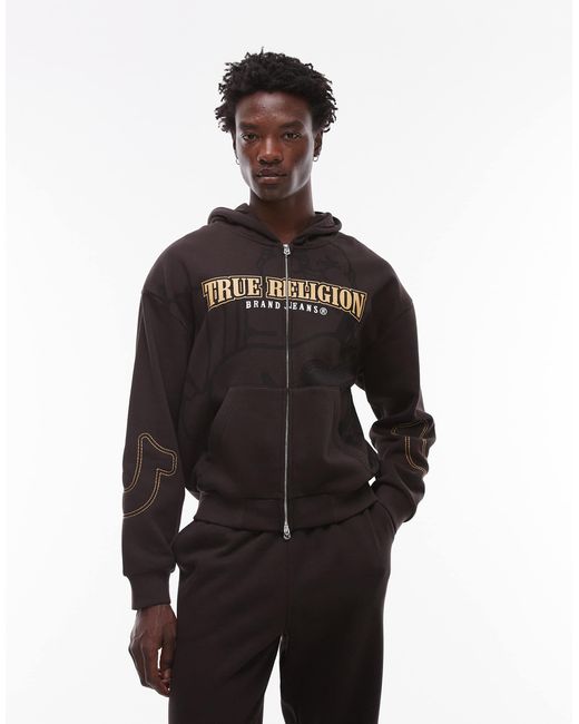 Big t - sweat à capuche d'ensemble zippé avec logo True Religion pour homme en coloris Black