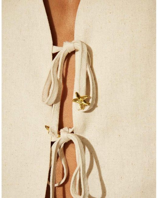 South Beach Natural Linen Blend Tie Front Waistcoat