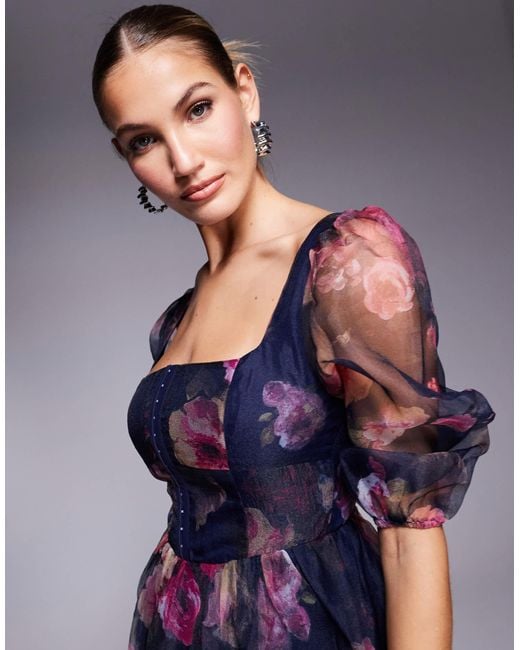 ワンピース [overdueflair] JEWEL STRAP ORGANZA MINI DRESS Lulus Sheer Sleeve Organza Mini Dress in Blue | Lyst