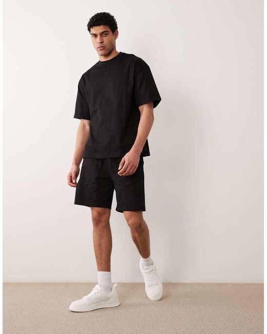 River Island Black Boxy Oversized T-shirt And Shorts Set for men