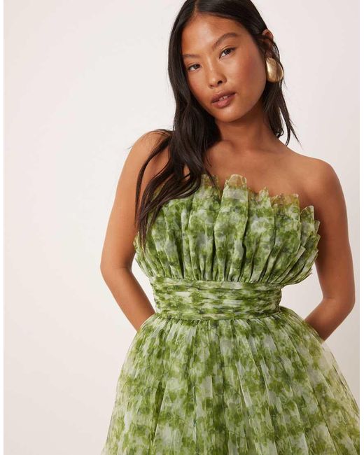 LACE & BEADS Mini Bandeau-Jurk Met Structuur in het Green