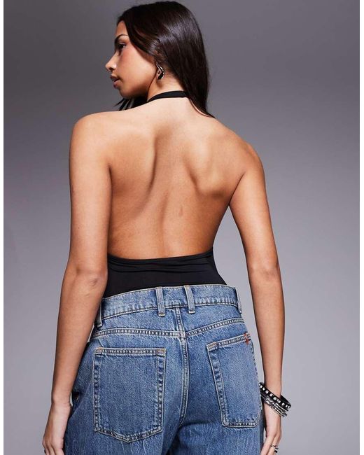 ASOS White Double Layer Slinky Open Back Racer Bodysuit