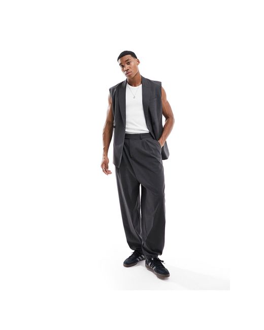 ASOS Black Balloon Suit Trousers With Front Pleat for men