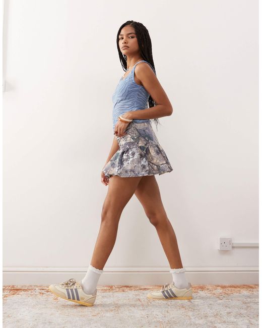Collusion Blue Ruched Low Rise Mini Skirt