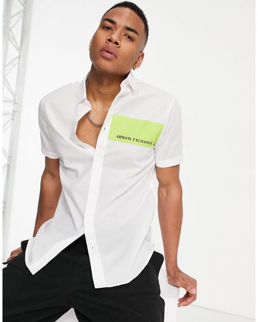 Chemise avec logo fluo Armani Exchange pour homme en coloris Blanc | Lyst
