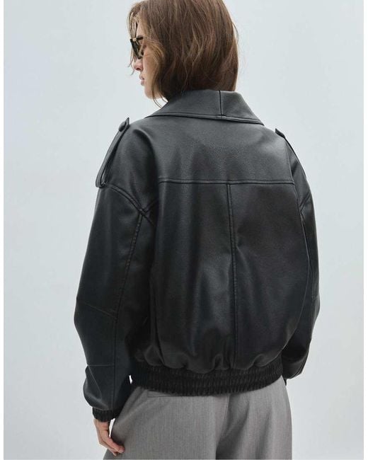 Stradivarius Gray Quilted Leather Effect Boxy Jacket