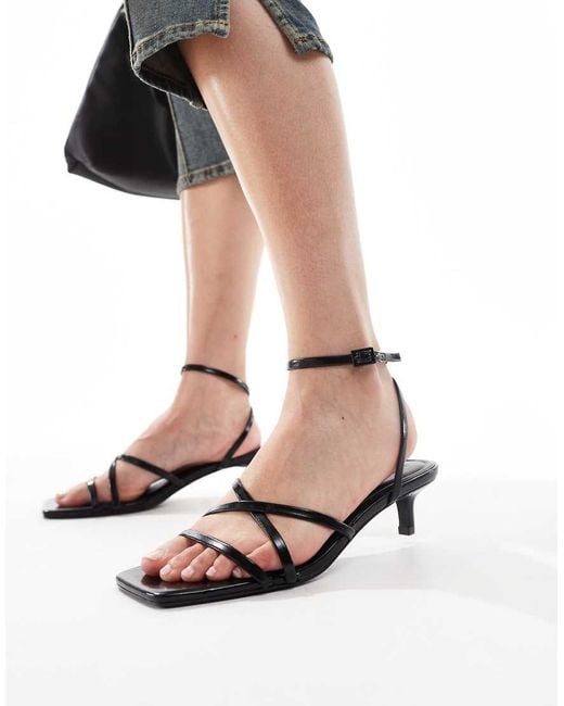 Pull Bear Strappy Square Toe Kitten Heel Sandal in Black Lyst UK