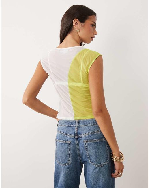 ASOS Green Mesh Ruched Colour Block Tank Top