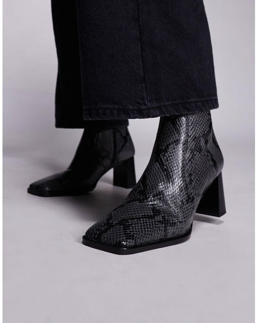 Ramona - bottines à talon et bout carré en cuir effet peau ASOS en coloris Black