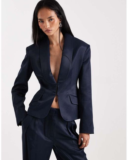 ASOS Blue Satin Occasion Ultimate Sculpted Tux Blazer Co-ord