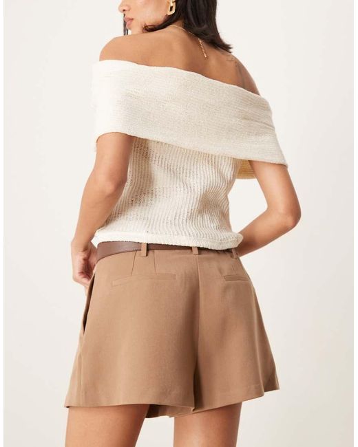 ASOS Elegante Short Met Hoge Taille En Riem Van Imitatieleer in het Natural