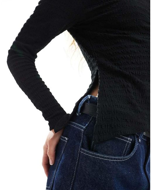 Brave Soul Top Met Boothals, Textuur En Lange Mouwen in het Blue