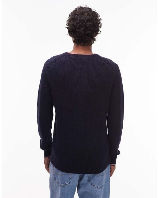 Tommy Hilfiger Blue Tipped Crew Neck Jumper for men