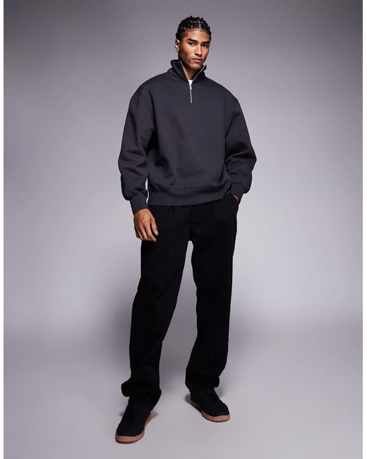 Sudadera Gris Carbón Extragrande Con Capucha Y Cremallera Corta De Tejido Grueso De 400 G/M² Premium De ASOS de hombre de color Blue