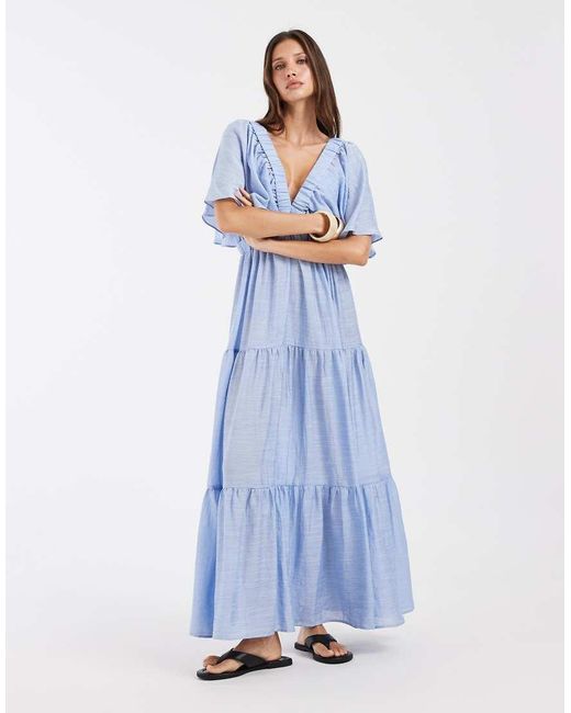 Vero Moda Blue Volume Sleeve Tiered Maxi Dress