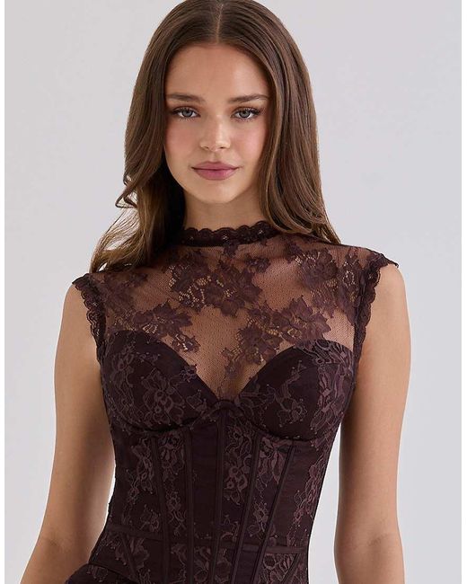 House Of Cb Brown Serida Chocolate Lace Corset Top
