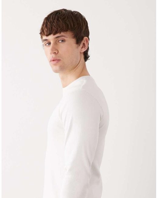 Weekday White Slim Fit Rib Long Sleeve T-shirt for men