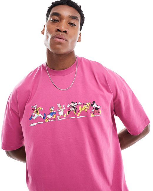 ASOS Pink Disney Unisex Oversized T-shirt With Mickey Mouse & Friends Print