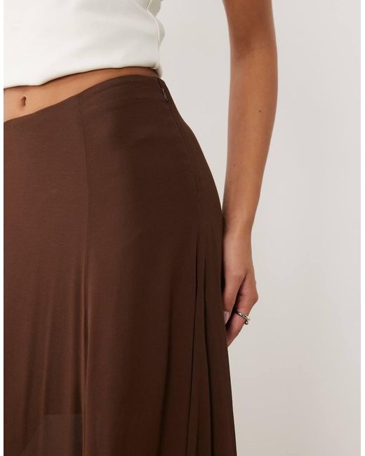 Nobody's Child Brown Selene Sheer Fluted Hem Maxi Skirt