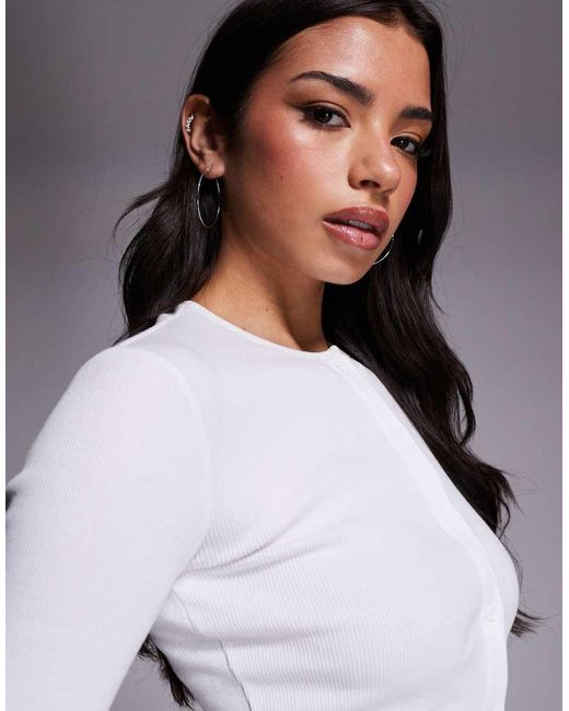 The Frolic White Exclusive Ribbed Button Through Long Sleeve Top Co-ord
