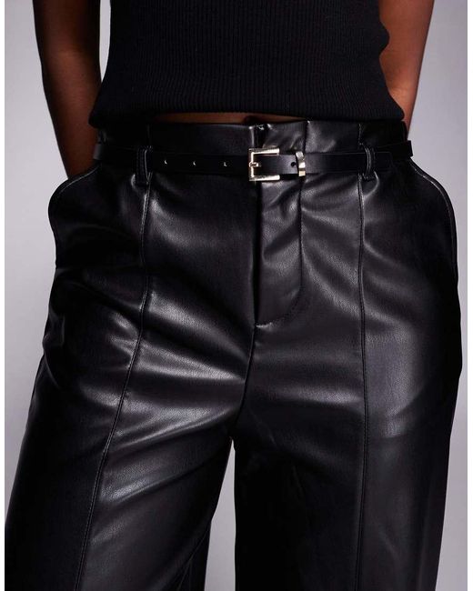 River Island Black Faux Leather Belted Wide Leg Trouser