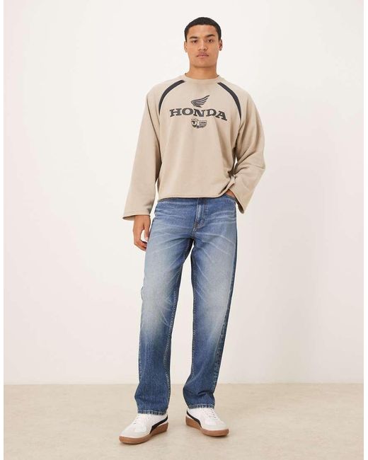 Cotton On Natural Cropped Honda Jt Racing Crew Fleece for men