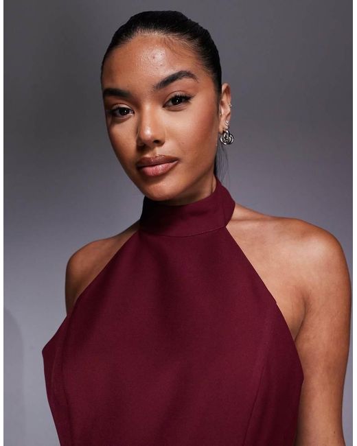 Jarlo Red High Neck Dropped Waist Mini Dress