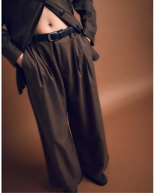 Stradivarius Blue Striped Smart Trousers With Darts