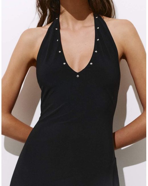 Pull&Bear Black Short Studded Halter Dress