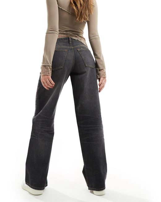 Weekday Black Ample Low Waist Loose Fit Straight Leg Jeans