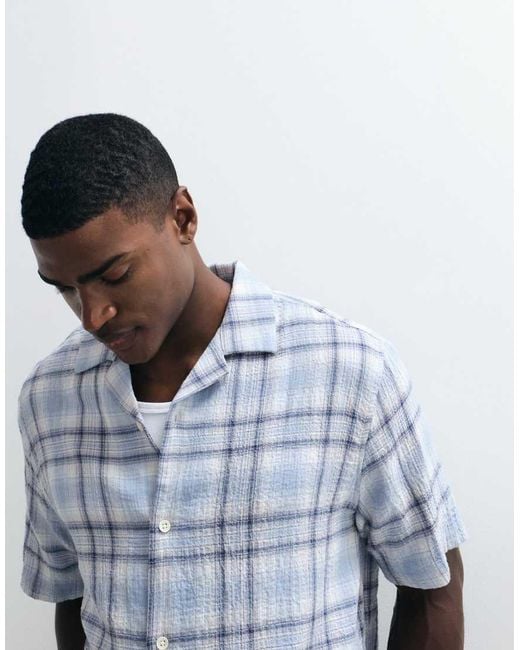 ASOS Gray Relaxed Revere Textured Check Shirt for men