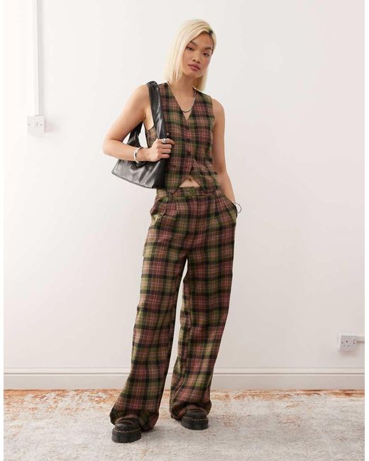 Pantalones De Sastre A Cuadros De Pernera Ancha De (Parte De Un Conjunto) Reclaimed (vintage) de color Natural
