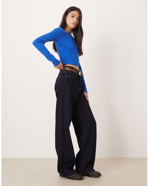 JJXX Blue Feline Long Sleeve Ribbed T-shirt