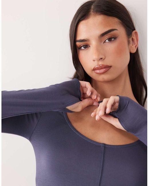 Gina Tricot Blue Soft Layering Yoga Top