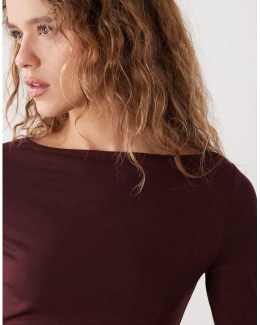 Weekday Red Annie Super Soft Long Sleeve Boat Neck Top