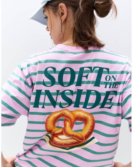 Pull&Bear Gestreept T-Shirt Met Grafische Print in het Gray