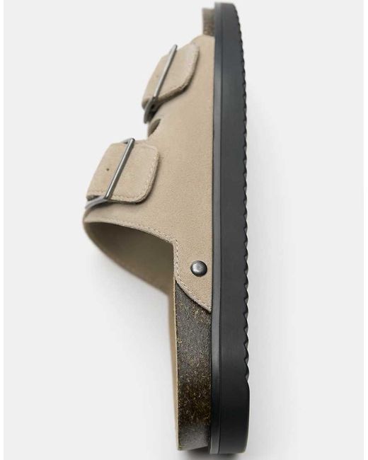 Pull&Bear White Buckled Leather Flat Sandals for men
