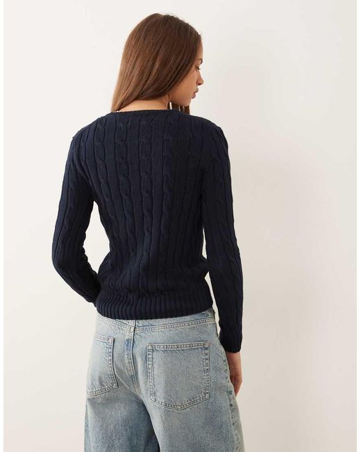 Polo Ralph Lauren Blue Julianna Icon Logo Cotton Cable Knit Jumper