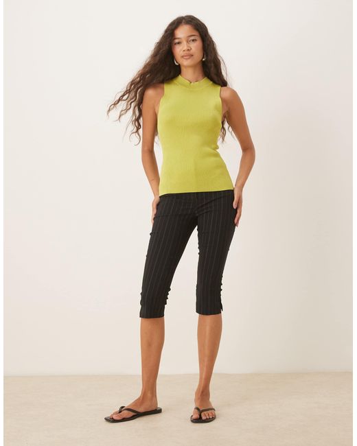 Mango Yellow High Neck Knitted Sleeveless Top