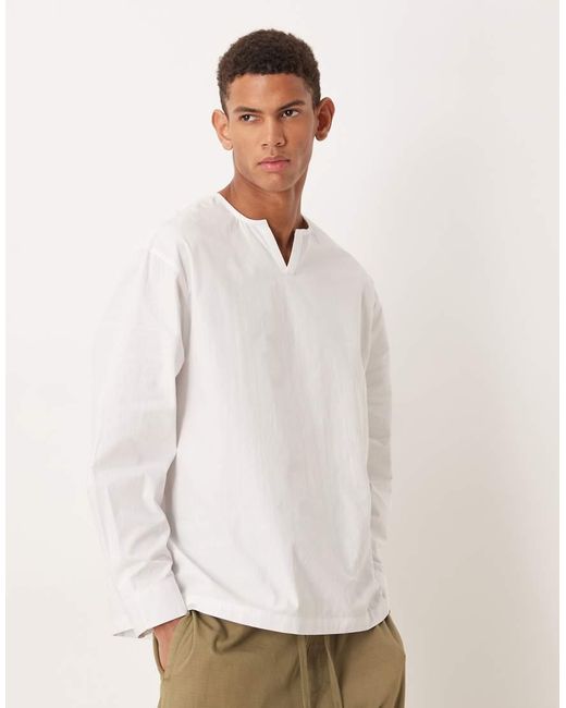 ASOS White Oversized Collarless Poplin Shirt for men