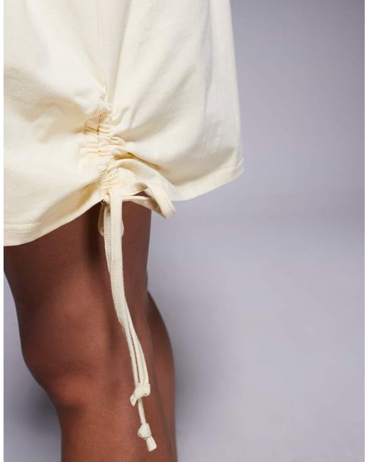 Fashionkilla White Exclusive Cotton Ruched Tie Side Mini T-shirt Dress