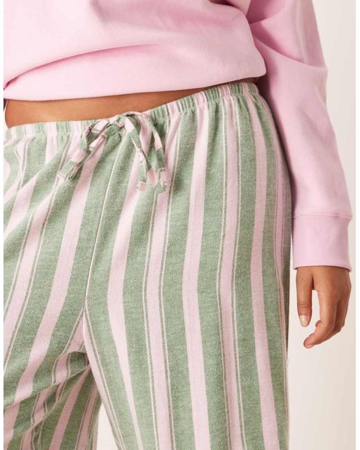 ASOS Pink Asos Design Curve Logo Jersey Sweatshirt Pyjama Set With Woven Stripe Trouser