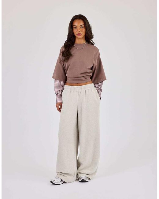 CERNUCCI Brown Cropped Oversized T-Shirt With Layered Shirt