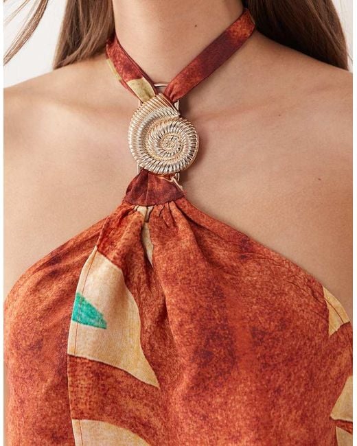 River Island Orange Swirl Print Halterneck Top