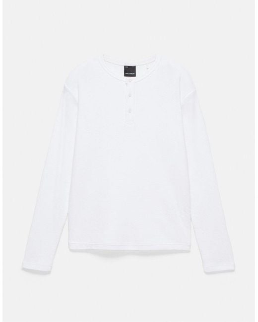Pull&Bear White Waffle-knit Long Sleeve T-shirt for men