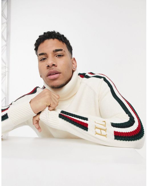 College Mart bedding Tommy Hilfiger Synthetic Icon Sleeve Tipped Roll Neck Knit Jumper in White  for Men | Lyst